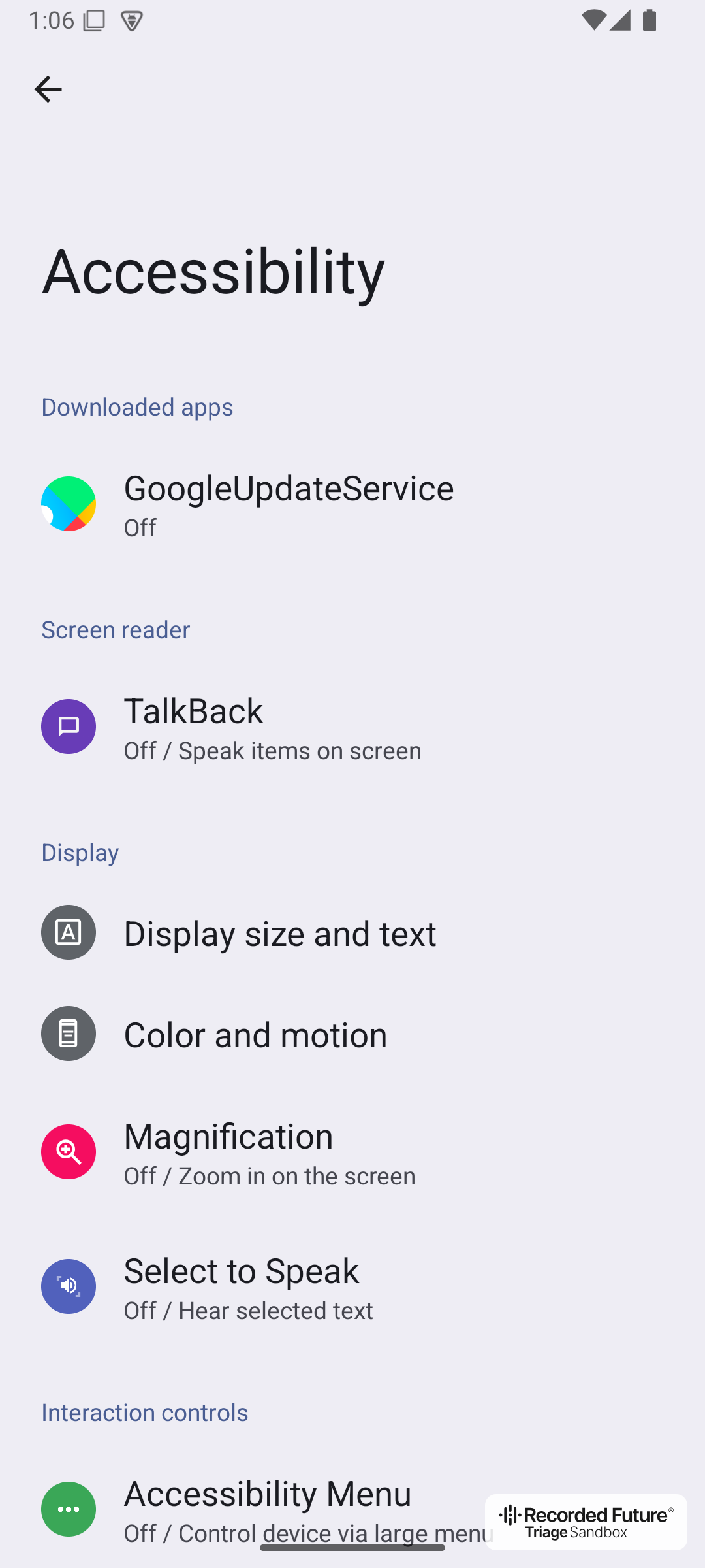 The accessibility settings page