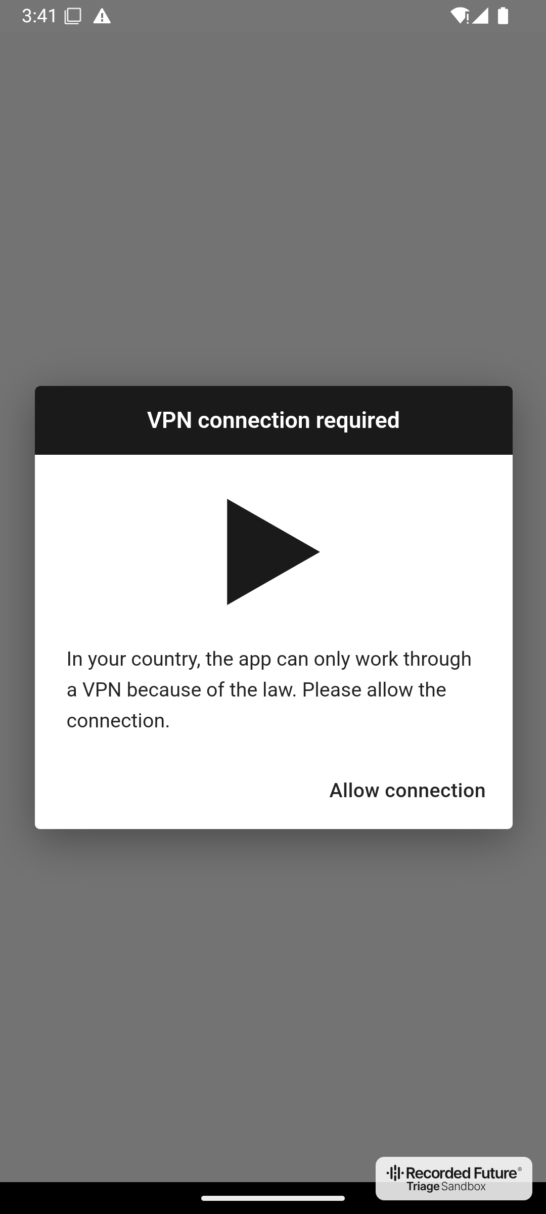 The fake VPN dialog