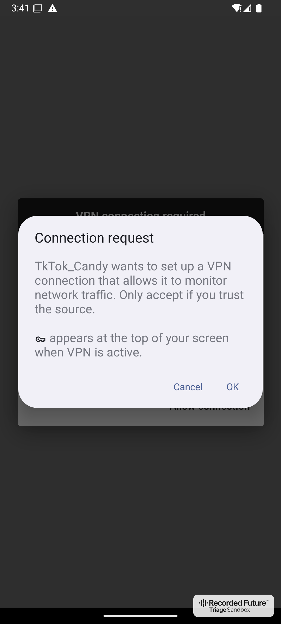 The system VPN consent dialog