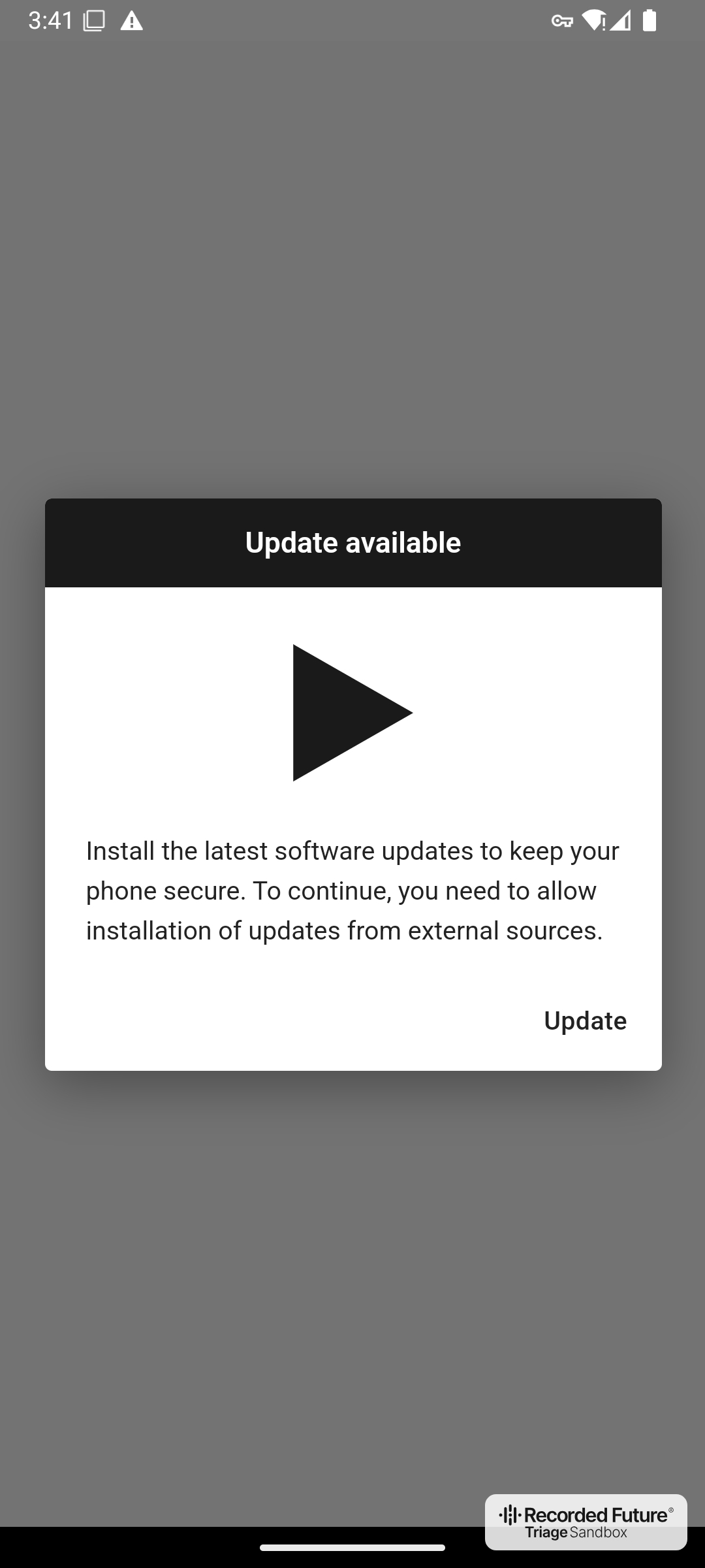 The fake system update dialog