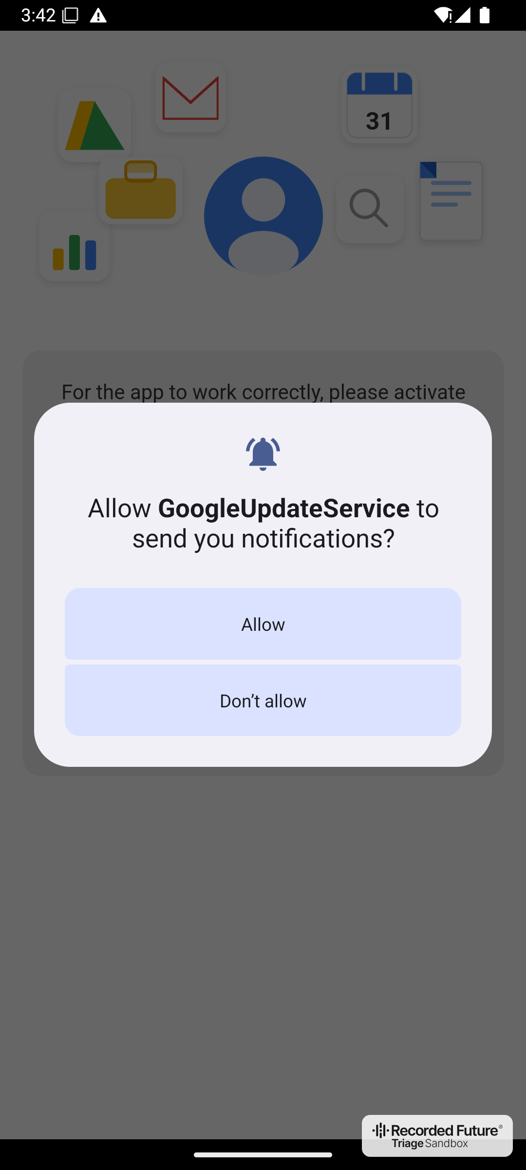 The payload asking for notification permission